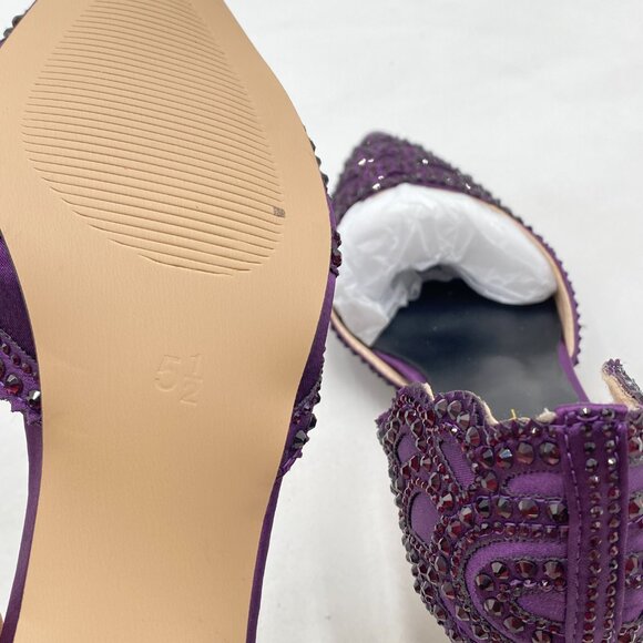 XYD Dark Purple Pointed Toe D'Orsay Kitten Heel Rhinestone Studs Slip-On Shoes - Picture 6 of 8